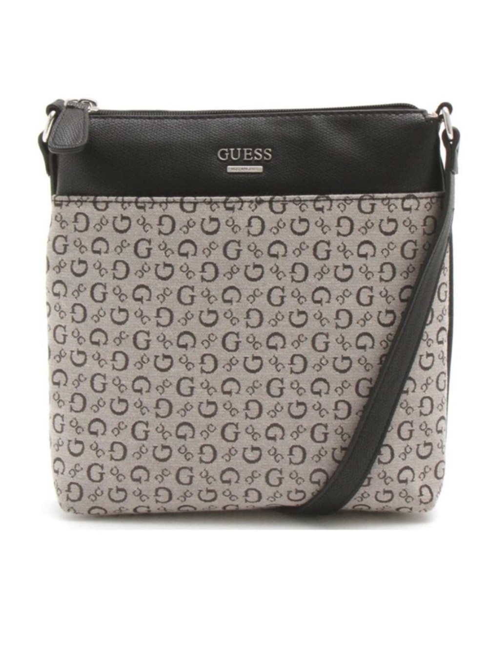 Guess All-Over Monogram Print Crossbody Bag with Adjustable Strap